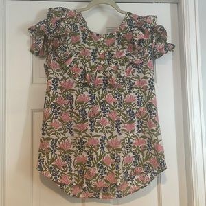 Mille Floral Ruffle Blouse Large NWOT